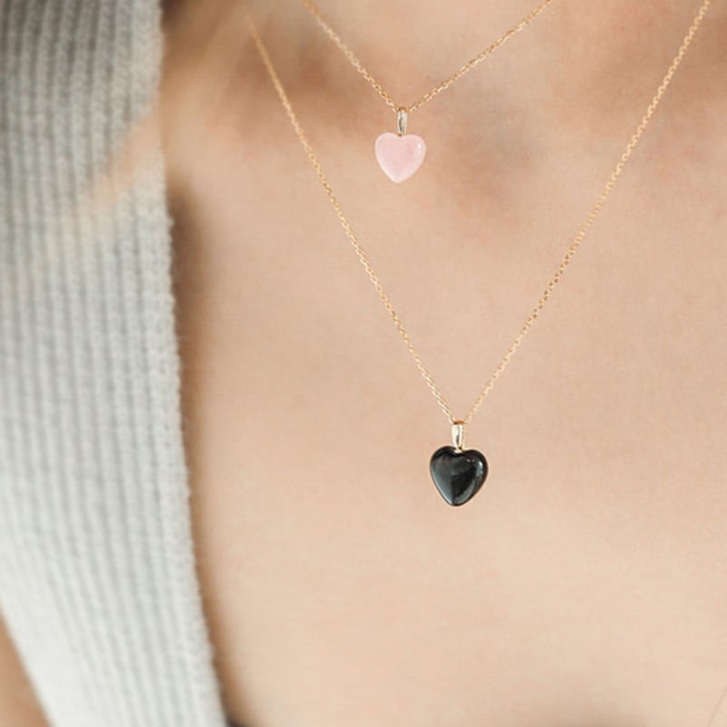modernlike 14k gold-filled silver black quartz onyx heart necklace