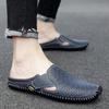 Fashion Genuine Leather Slippers Men Casual Slip on Summer Shoes Breathable Half Drag Men's Shoes Fashion Beach Flip Flops Luxe Sandals