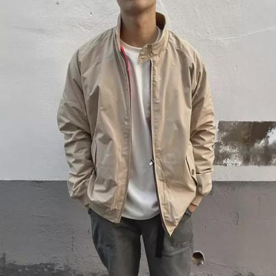 Men's Retro Harrington Jacket - Short, Wide, Solid Color, Stand Collar, Casual Autumn/Winter Top
