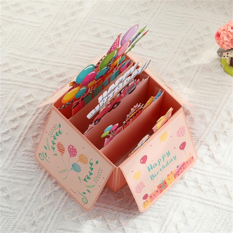Colorful Celebration Greeting Card Eye Catching 3D Boxes Birthday Card with Envelope Elegant Birthday Greeting Card