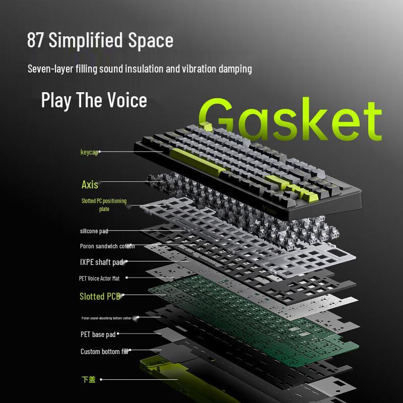 Rapoo V700DIY-87 87-Key Tri-Mode Hot-Swappable Gasket Mechanical Keyboard