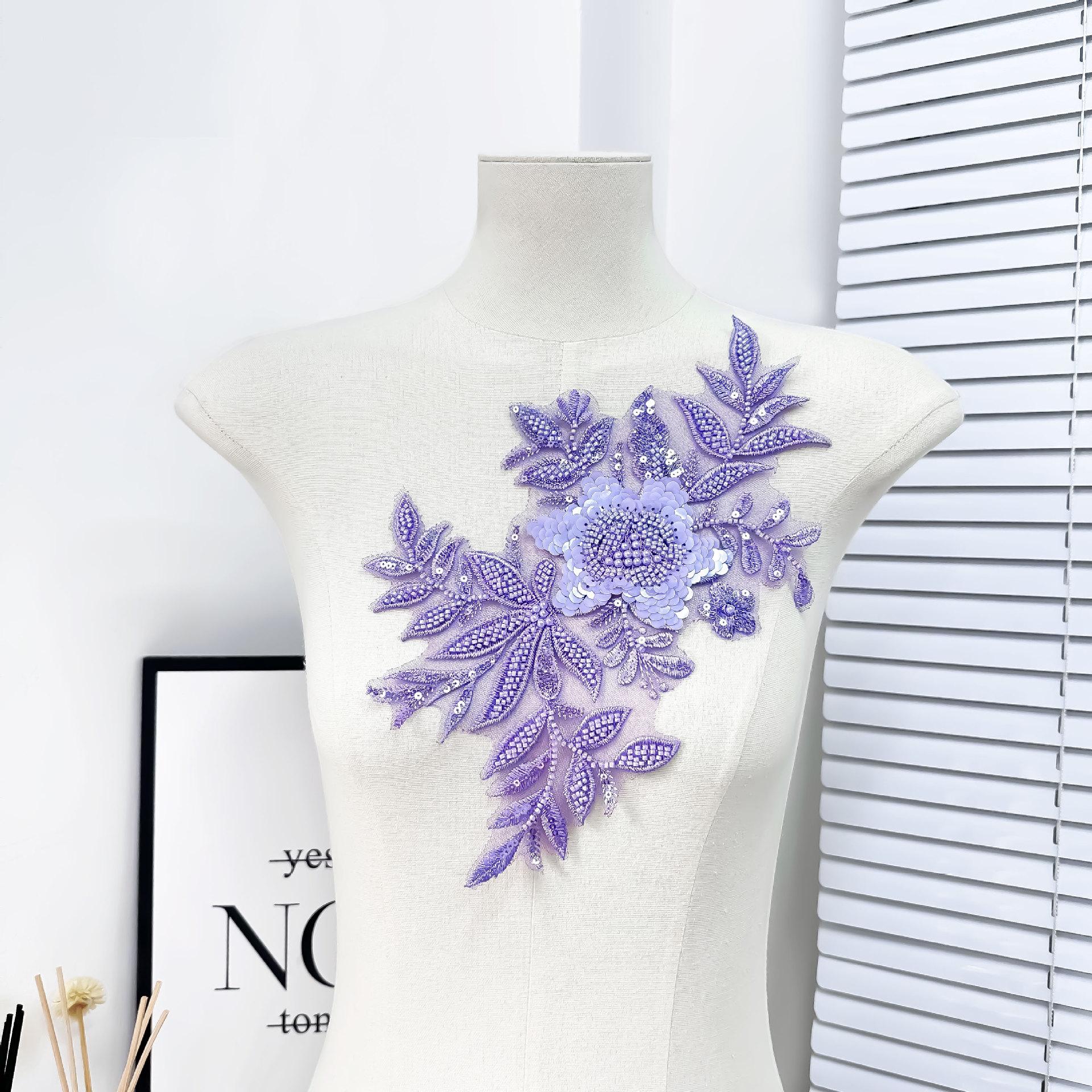 

Кружевное аппликационное трехмерное цветочное украшение, аксессуары, одежда, свадебное кружево, вышивка фиолетовый