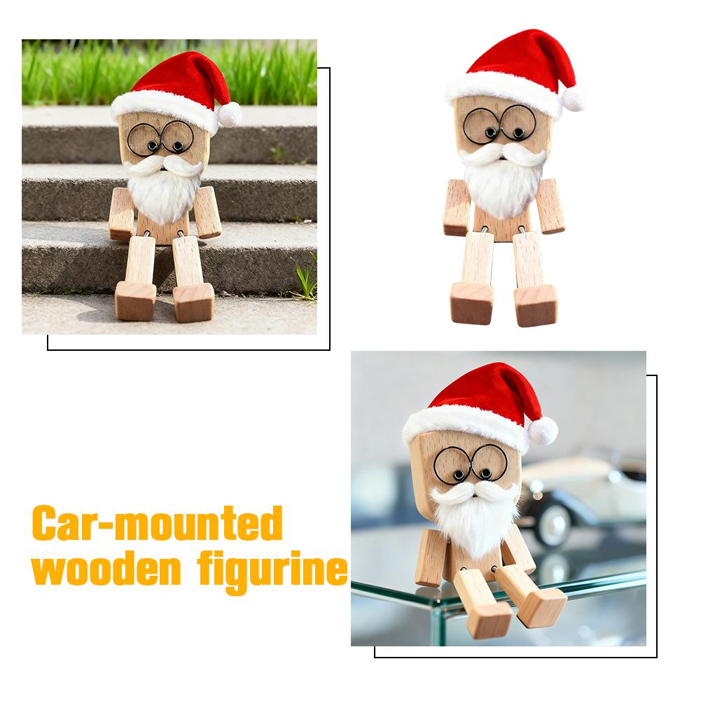 Christmas Santa Claus Wooden Doll Car Decoration Flexible With Magnetic Expressions Joints 12 Facial Figurine Changeable D0K3