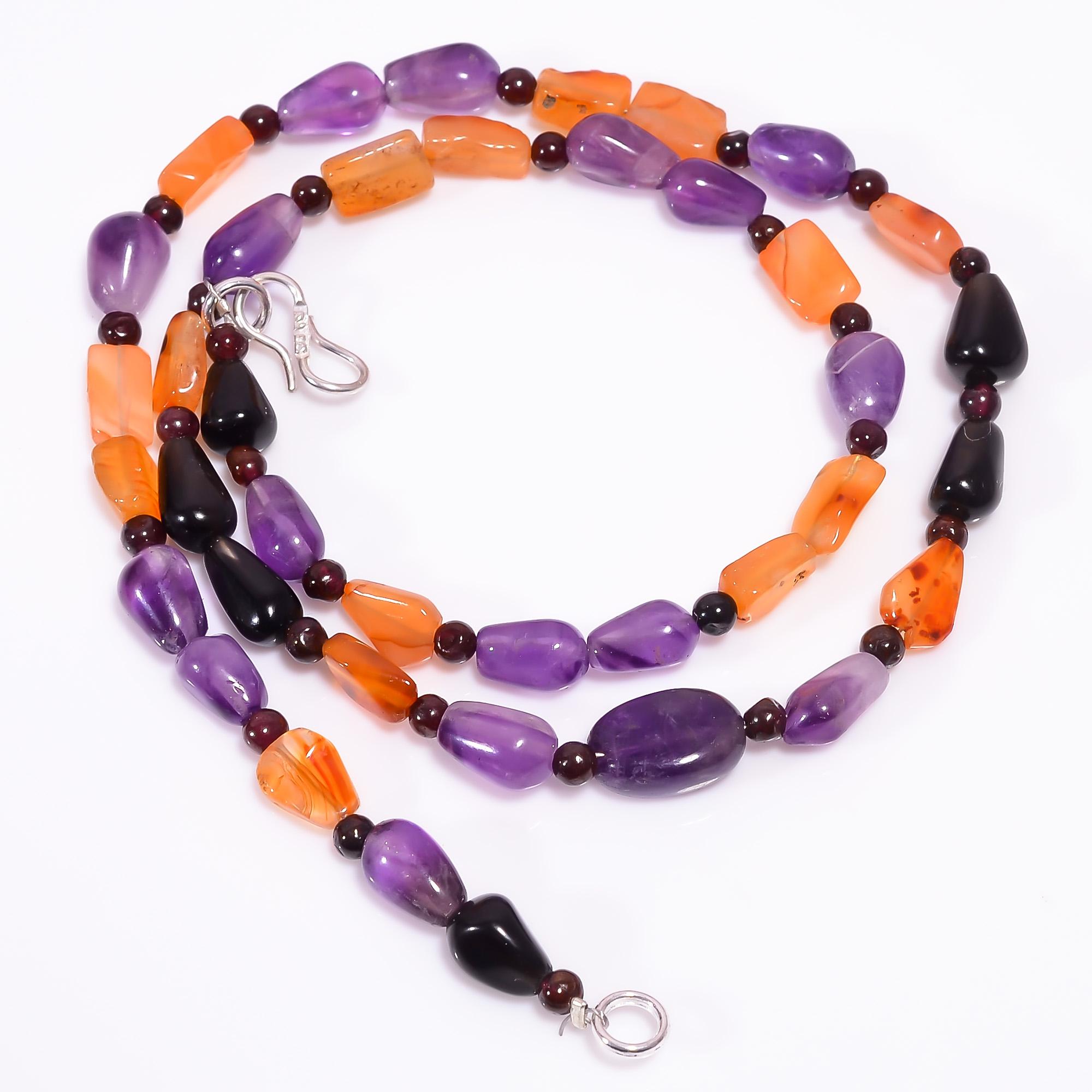 

Smoky Quartz Amethyst Carnelian Gemstone Beads Necklace 3-13 mm 18 UB-7948 UB-7948