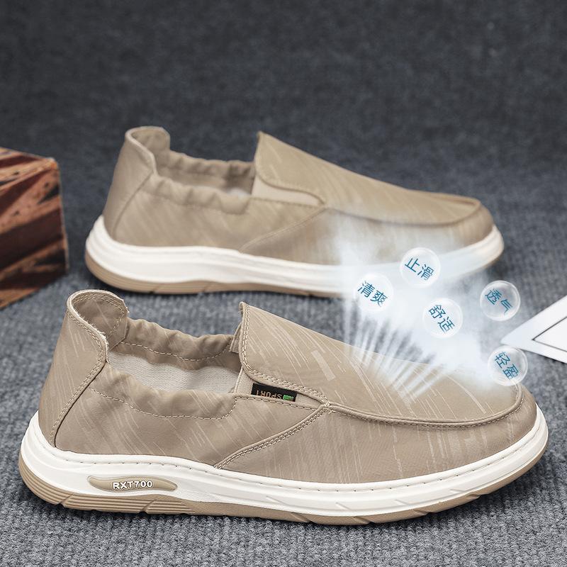 

2025 summer ice silk cloth lazy shoes umbrella cloth canvas shoes one pedal old Beijing canvas shoes breathable dad shoes 44 хаки