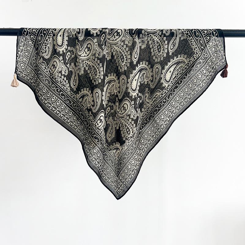 Premium light luxury Korean design cotton and linen small square scarf silk scarf women's cashew nut ethnic style versatile shawl outer scarf