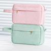 Cream Corduroy Pencil Case Big Capacity Square Shape Pen Case Pouch for Office School Supplies
