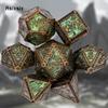 7 Pcs Copper Green Skull Metal Dice Solid Metal Polyhedral Dice Set Suitable for Role-Playing RPG  Board Game Card Game