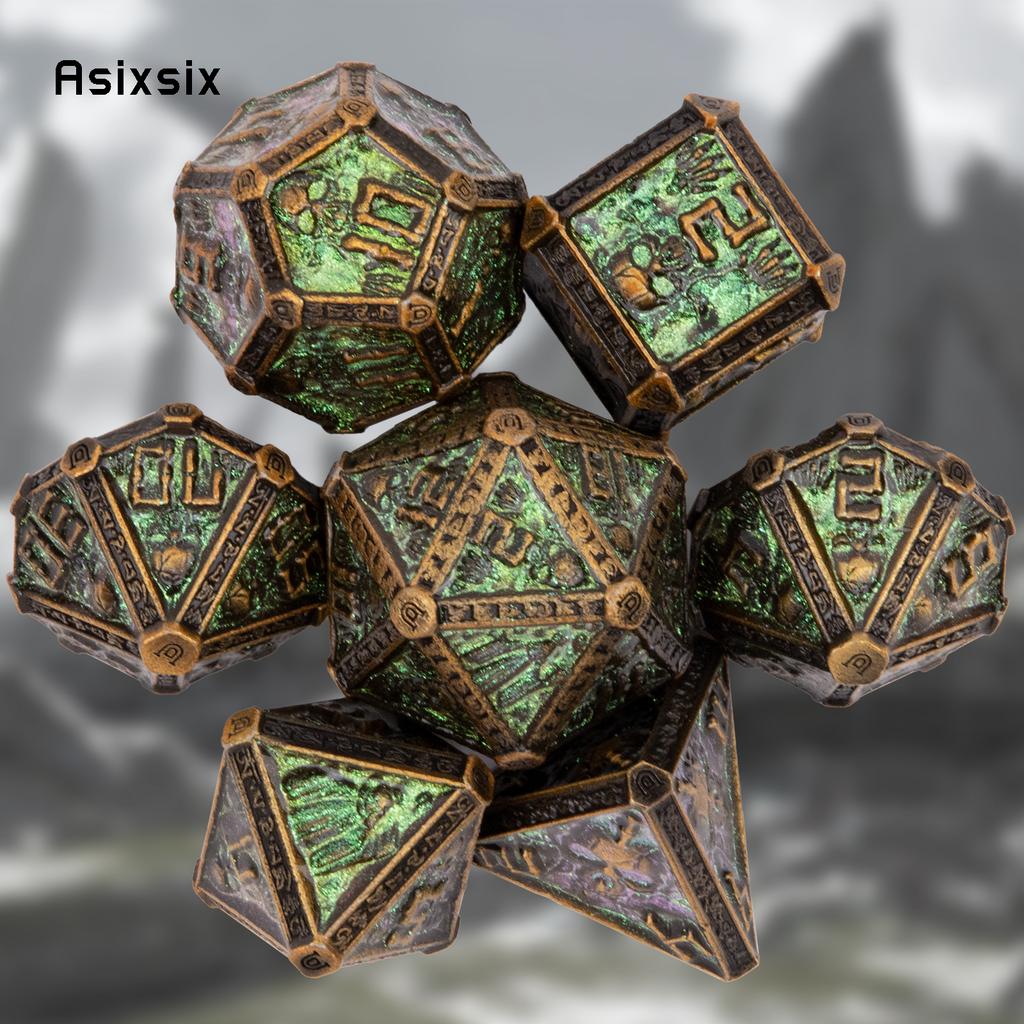 7 Pcs Copper Green Skull Metal Dice Solid Metal Polyhedral Dice Set Suitable for Role-Playing RPG  Board Game Card Game