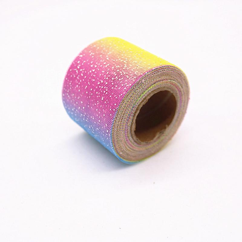 25Yards/roll 6cm Silver Glitter Dot Rainbow Tulle Mesh Ribbon DIY Headwear Organza Fabric Tutu Dress Baby Shower Party Supplies