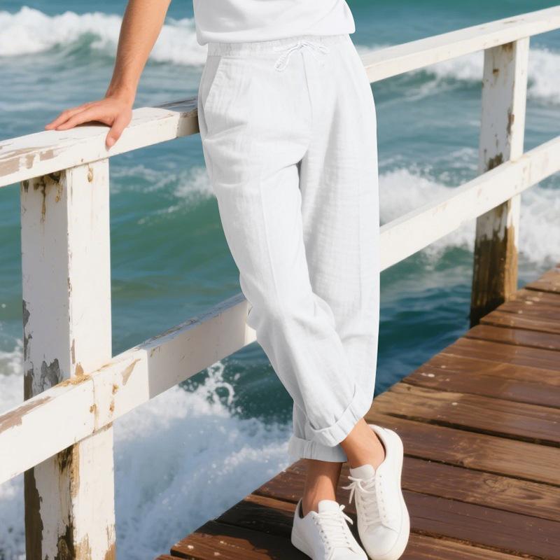 Spring and Autumn Men's Loose Casual Linen Hip Hop Beach Sports Wide Leg Casual Trousers Man