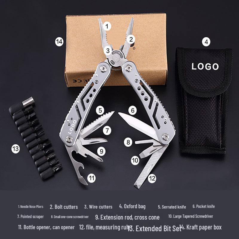 Portable Multi-Tool: Outdoor Wrench, Hammer, Pliers, Self-Defense & Folding Knife with Window Breaker for Camping Emergencies