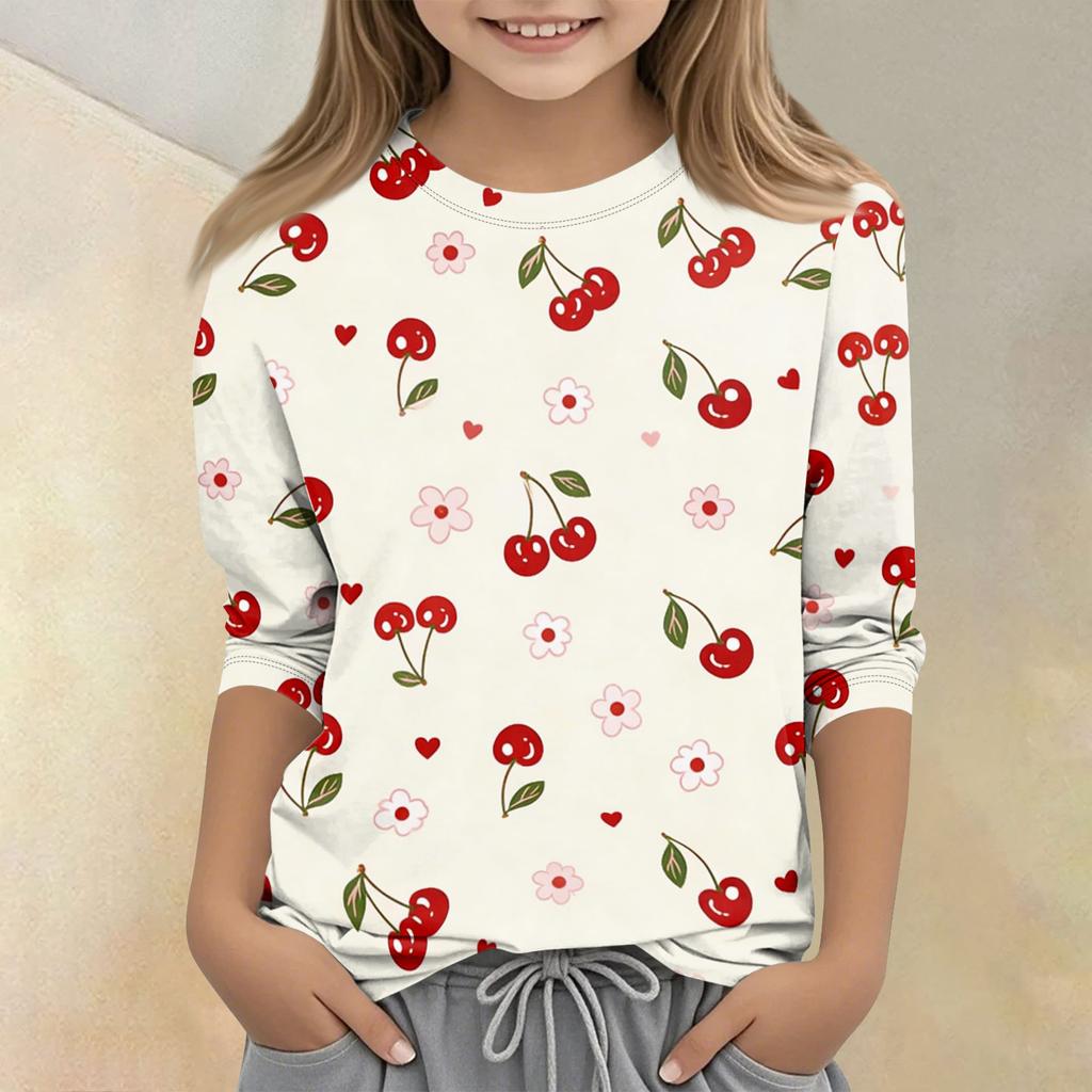Children's Printed Round Neck Seven Quarter Sleeve Casual T-shirt
