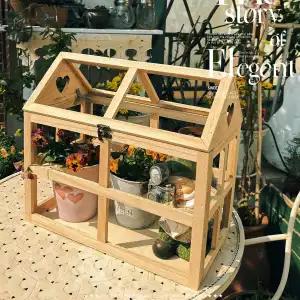 

Balcony Garden Tabletop Greenhouse Ornament - Wooden Unfinished Plant Box, Dollhouse Compatible Wood Flower House