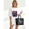 Oversized T Shirt Black Skull And Roses Print Casual Streetwear Top For Women