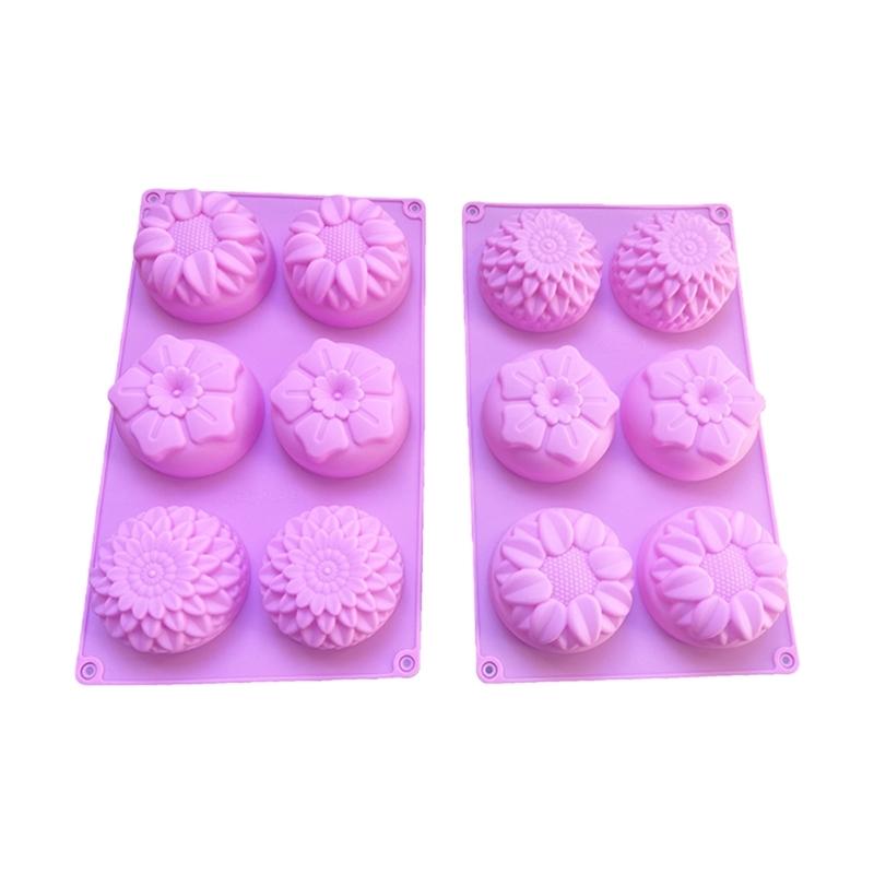 6 Cavity Silicone Flower Baking Molds Heat Resistant Nonstick Easy Releases For Cakes Cupcakes Dessert Soap Making