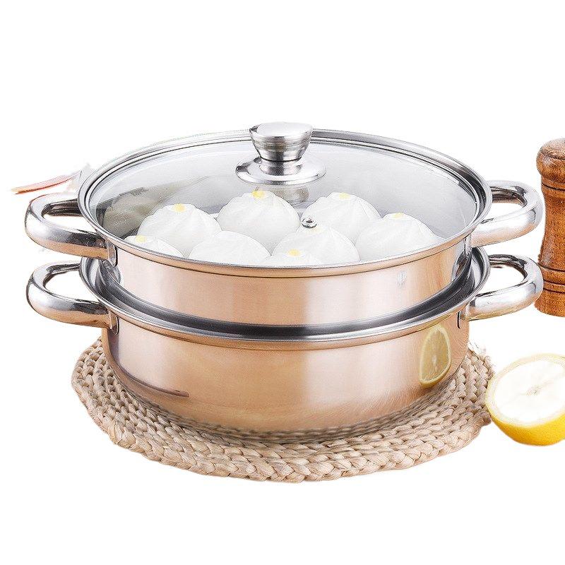 Stainless Steel Double-Ear Two-Layer Steamer Pot for Induction and Soup