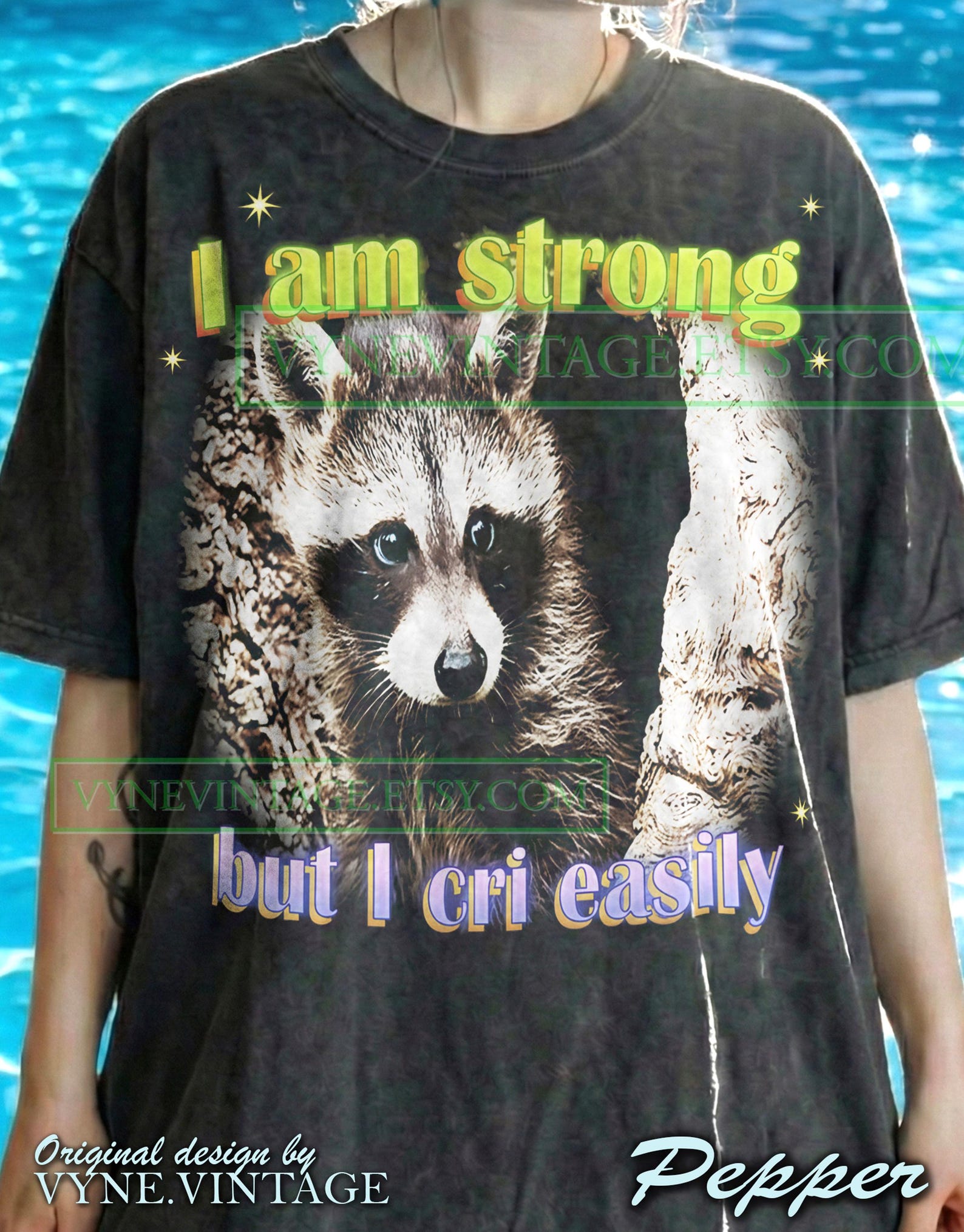 Raccoon Strong But Cri Comfort Colors® Tshirt, Forest Dweller Tees, Trash Panda Sweater, Retro Aesthetic Tanktop, 3D Word Art Sparkle S