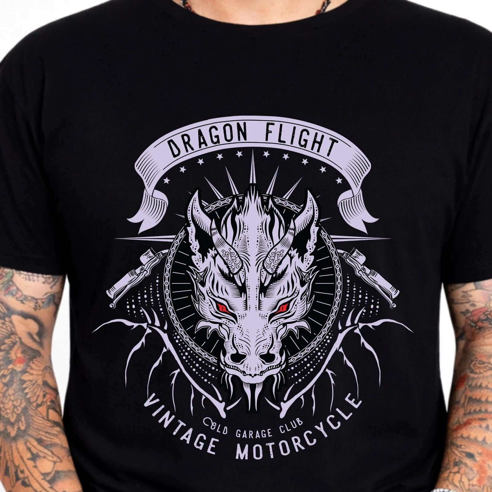 Dragon T-Shirt Vintage Motorcycle Biker Gothic Skull Fantasy Garage Tee. M