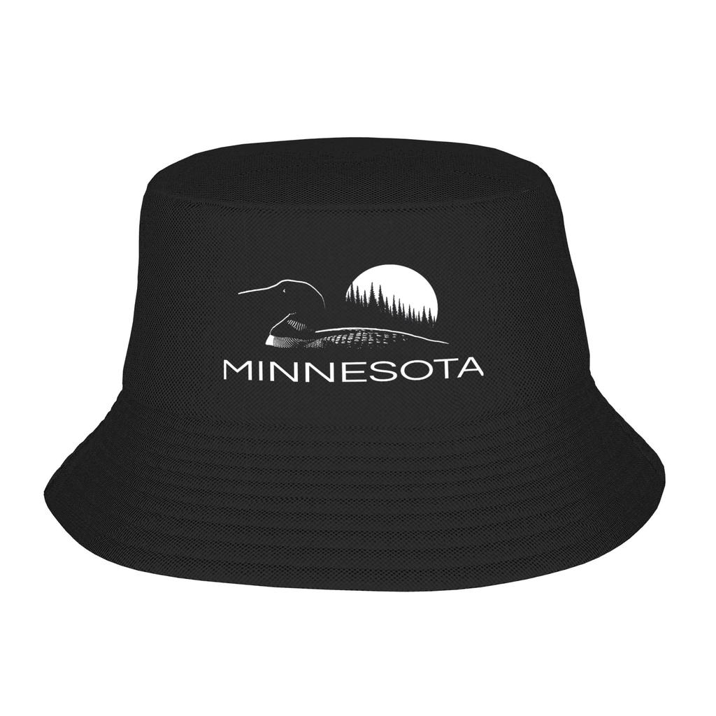 Minnesota Seal with Loon Bucket Hat  Street Style Fisherman Caps For Unisex Trendy Beach Travel Sun Hats Personality Printed Cap