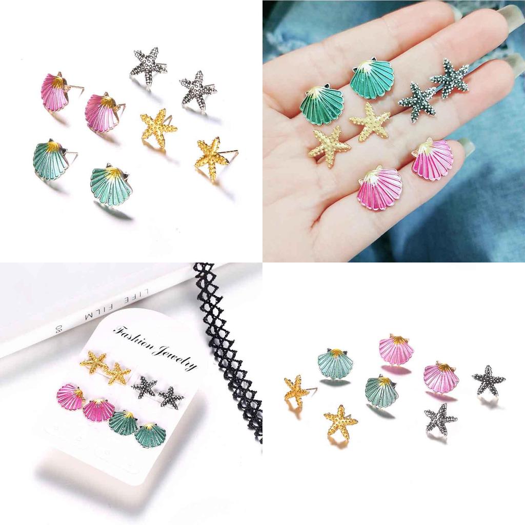 Exquisite Starfish And Shell Stud Earrings Featuring Stunning Mermaid Aesthetic