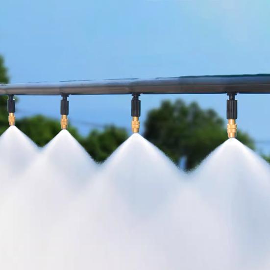 Three-Way Atomizing Nozzle Set Brass Misting Nozzles with Drip Irrigation Connector Adjustable Drip Irrigation Mister Set for Garden Patio Greenhouse