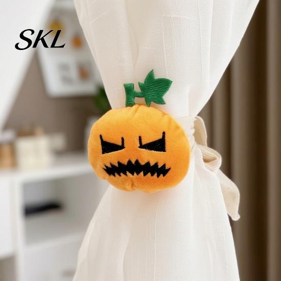 Autumn Curtain Tieback Halloween Pumpkin Tieback, Plush Fabric Strap Durable Holder, Decorative Draperies Holdback for Home Holiday Party Decor Strong