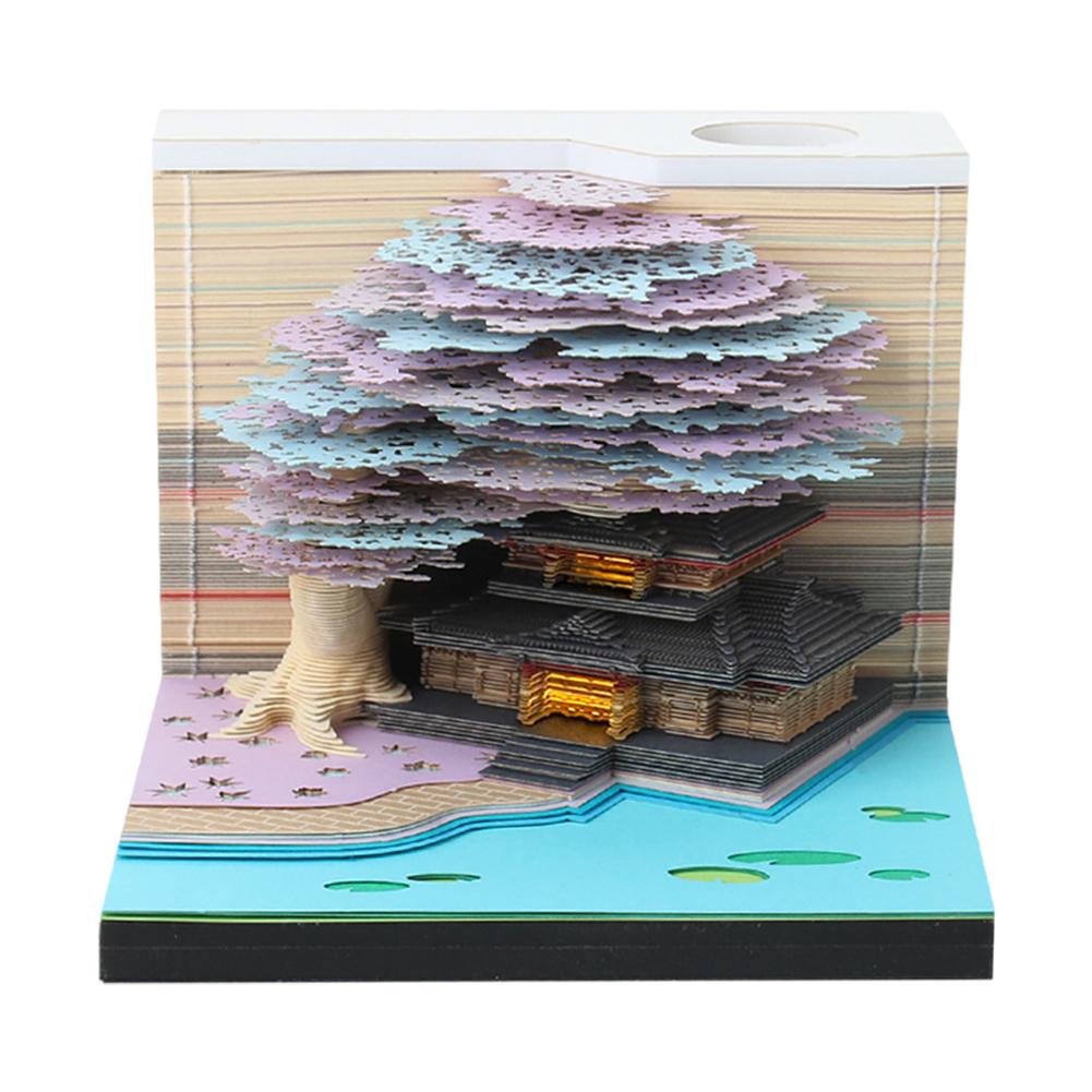 2024 Calendar Memo Pad 3D Carving Notepad Tear Off Paper Memo Pad Block Notes Creative Cherry Blossom Tree Calendar Ornaments