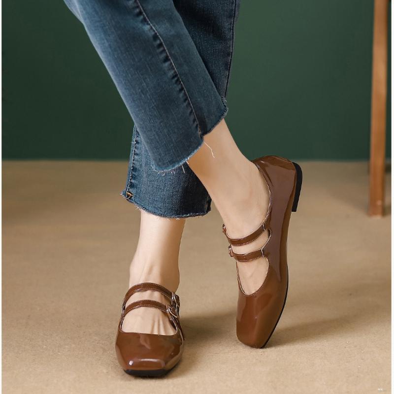 Women's Flat Shoes Square Toe Shallow Mouth One Son Buckle Shoes Soft Casual Single Shoes