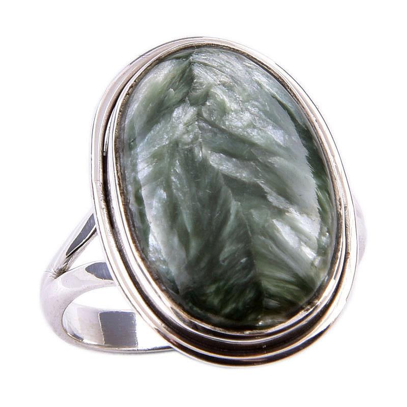 Natural Seraphinite Gemstone 925 Solid Sterling Silver Jewelry Ring Size 9 M9i56