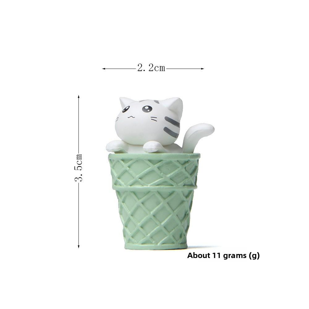 Cute Matcha Cartoon Ice Cream Cone Cat Mini Model Decoration For Decor Landscape