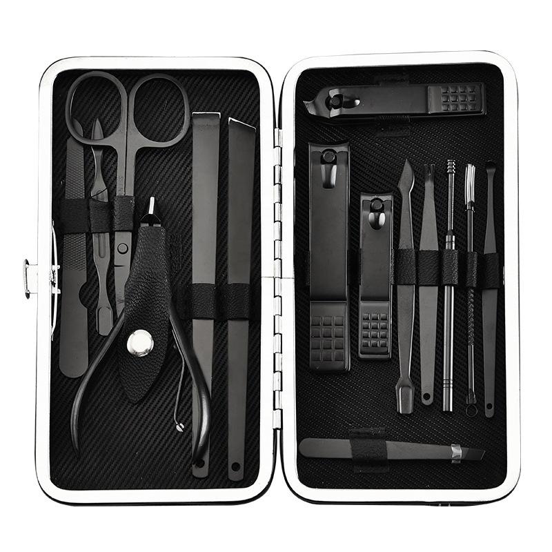 Red 18/15/12/7 Pcs Stainless Steel Black Nail Clipper Grooming Kit With Leather Travel Case Manicure Set