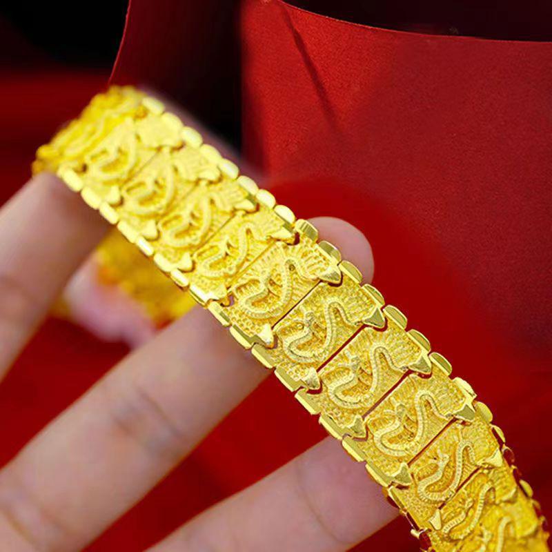 Premium Dragon Pattern Bracelet: Unique Golden Alloy Design As Seen In Live Broadcast