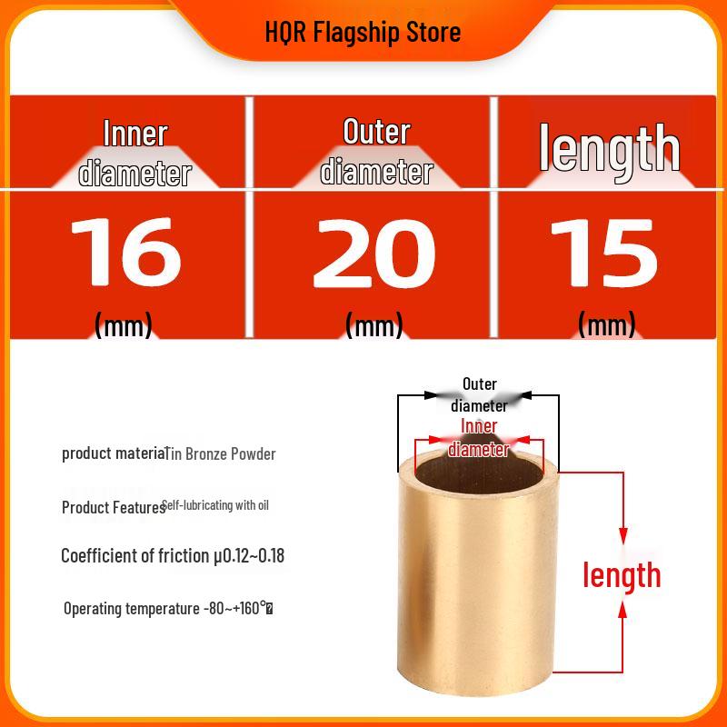 Self-Lubricating Oil-Impregnated Copper Bearing Bushing, Inner Guide 3-5, 6-8, 10-14, 15-32
