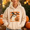 Cute Ghost Witch Hat Pumpkin Bat Hooded Top Women Spooky Season Preppy Style Autumn Pullover for Halloween Night Event Clothing