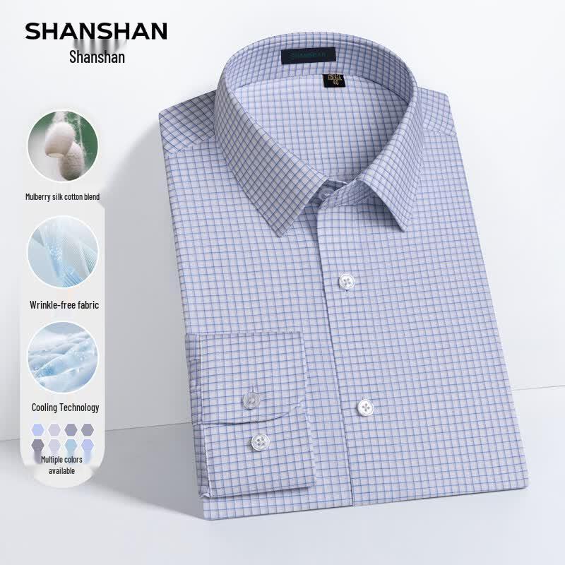 SHANSHAN Men s Silk-Blend Cool Touch Wrinkle-Free Long Sleeve Shirt 41