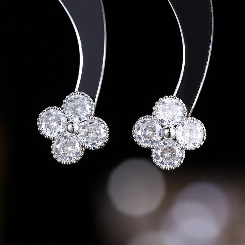 925 Silver Needle Flower Crystal Earrings, Korean Style High-End Zircon Studs, Sweet Dopamine Design for Women