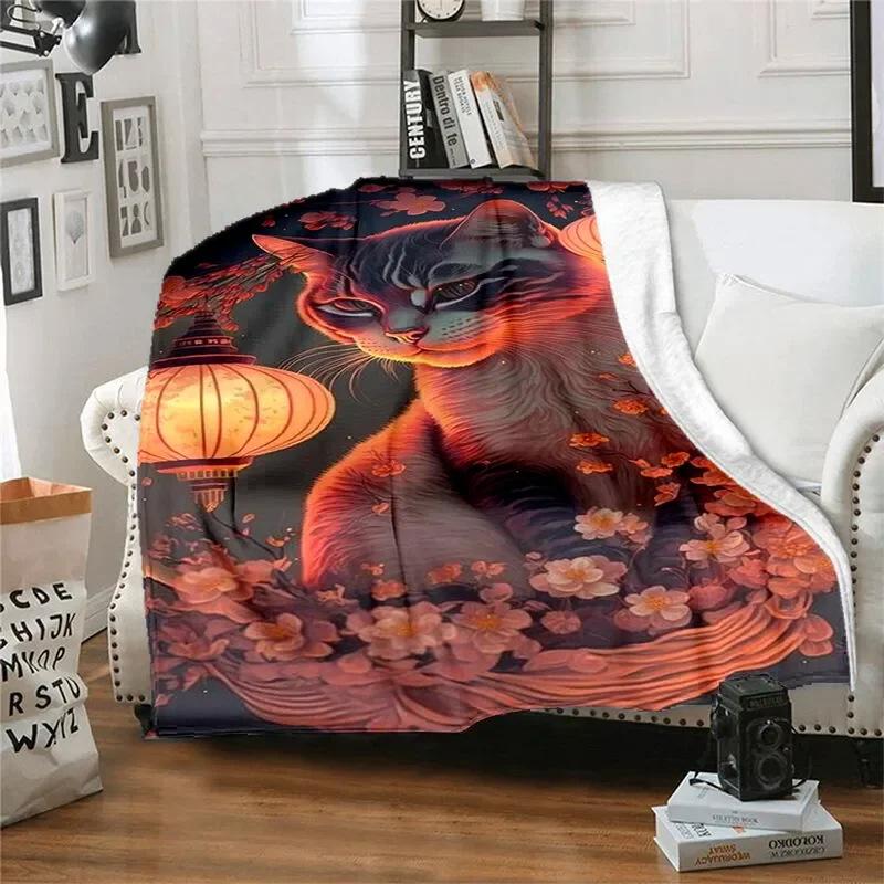 Creative Dreamy Cat Digital-printed Polyester Bedroom Velvet Flannel Cover Blanket Fleece Soft Sofa Cover Blankets for Beds
