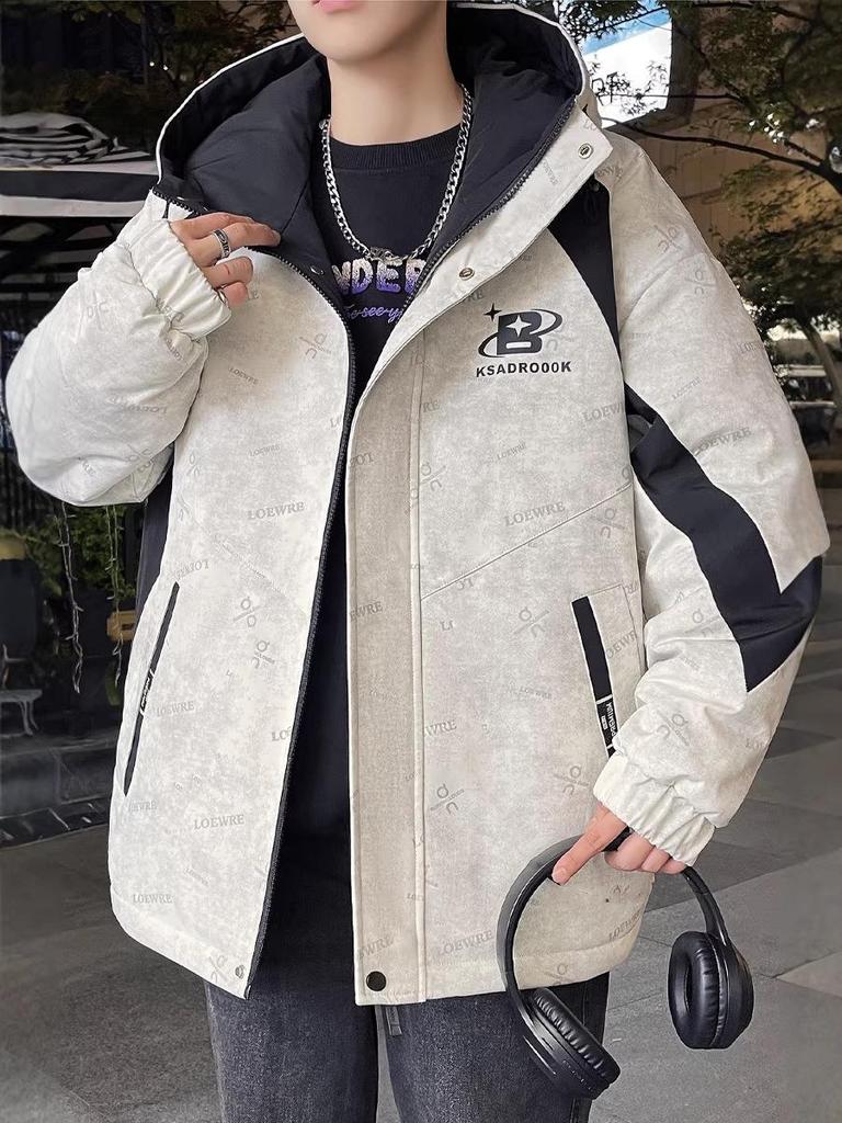 Men's Autumn/Winter Hooded Parka - Thick Velvet, Warm, and Loose-Fit for Teens Outdoor Cold Protection