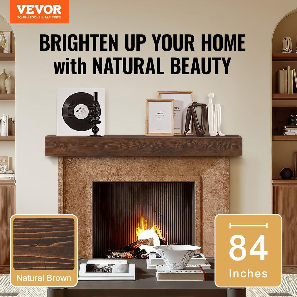Fireplace Mantel Wood Shelf Floating Rustic Fireplace Mantel 84" Brown