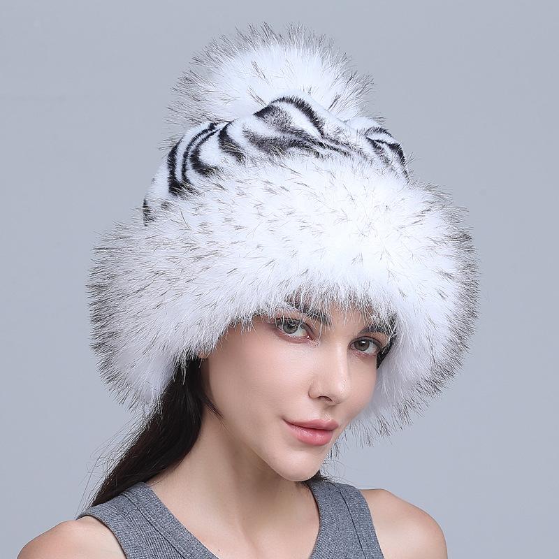 

Женская модная шапка-шар из лисьего меха, теплая осенне-зимняя соломенная шапка из меха Adjustable