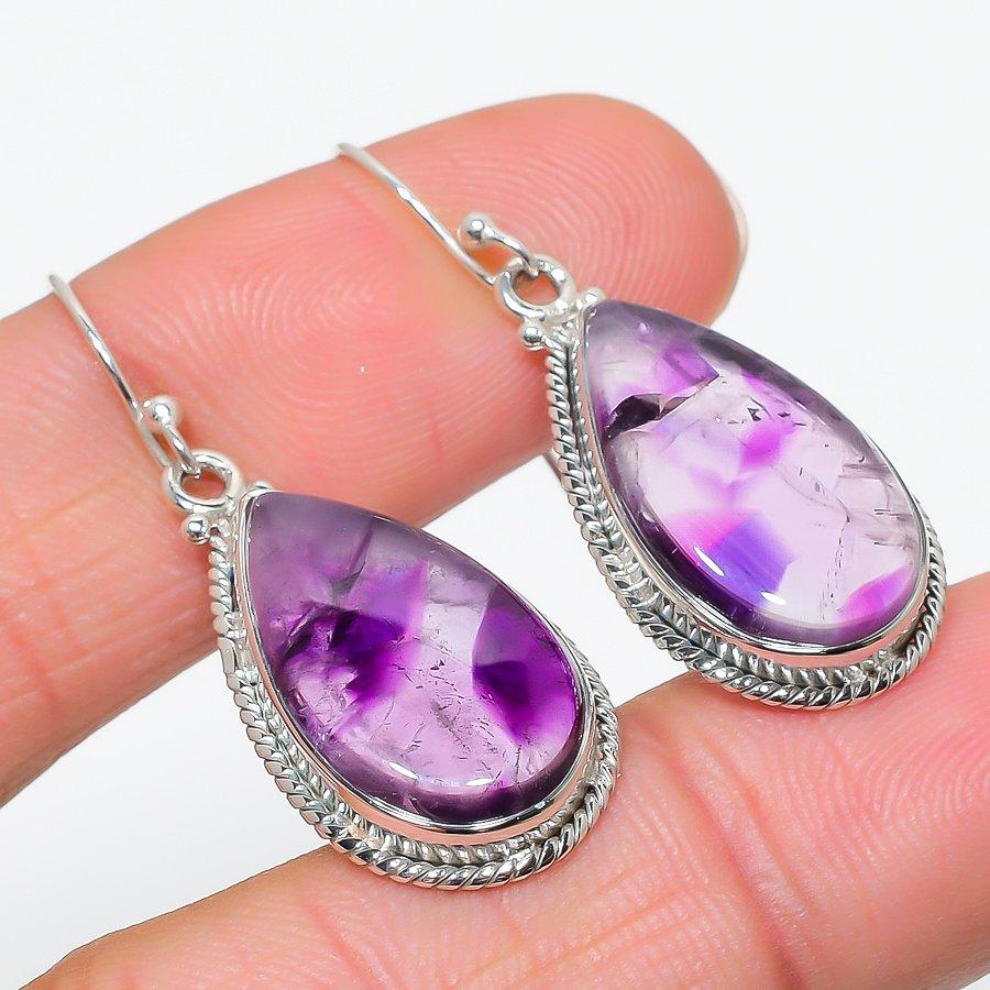 

Natural Brazilian Amethyst Gemstone 925 Solid Sterling Silver Earring 1.75 D1h94
