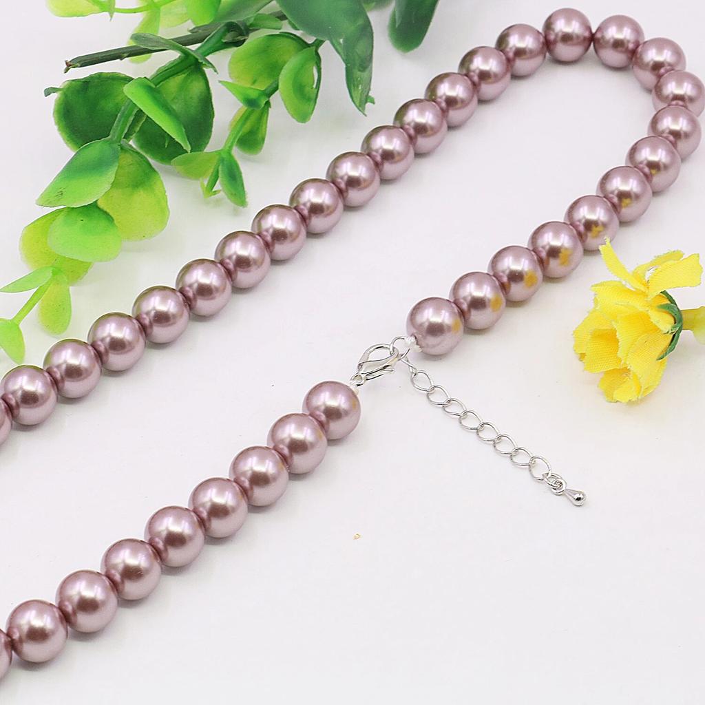 10mm Purple Shell Pearl Necklace Round Beads Neckchain,Chritmas Gifts for Women,18inch Women's Jewelry Making/Design
