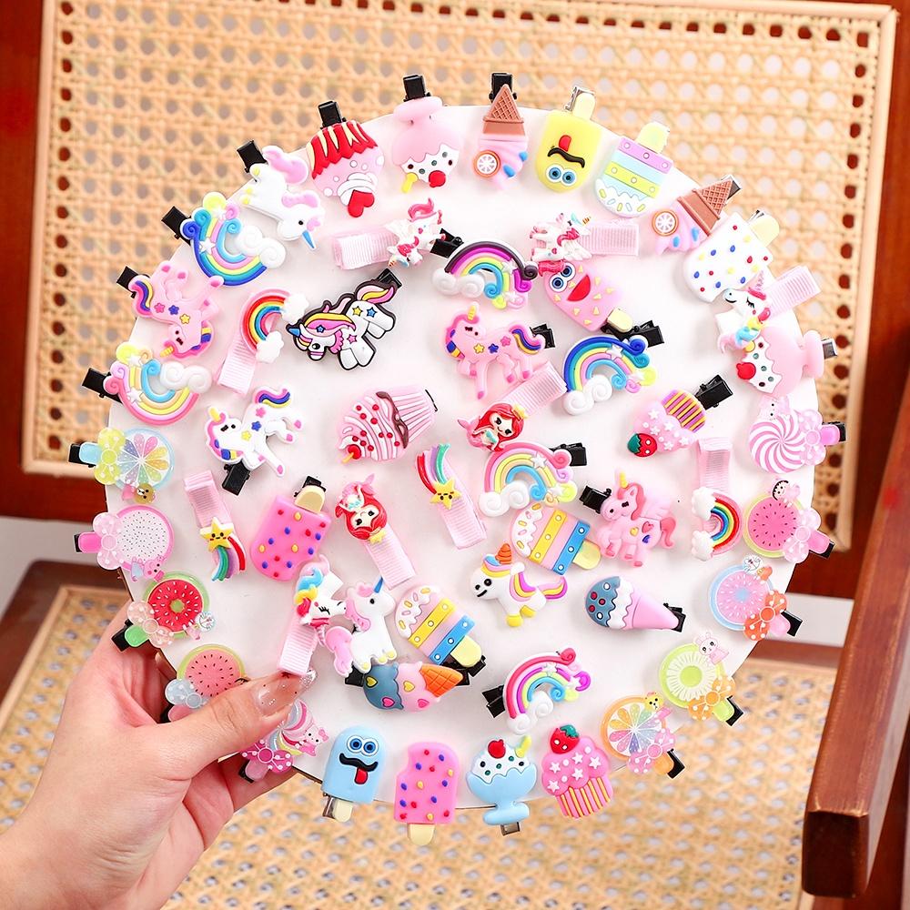10PCS/Set Cute Cartoon Ice Cream Unicorn Hair Clips for Girls Lovely Fruit Hairpin Princess Barrettes Kids Hair Accessories Gift