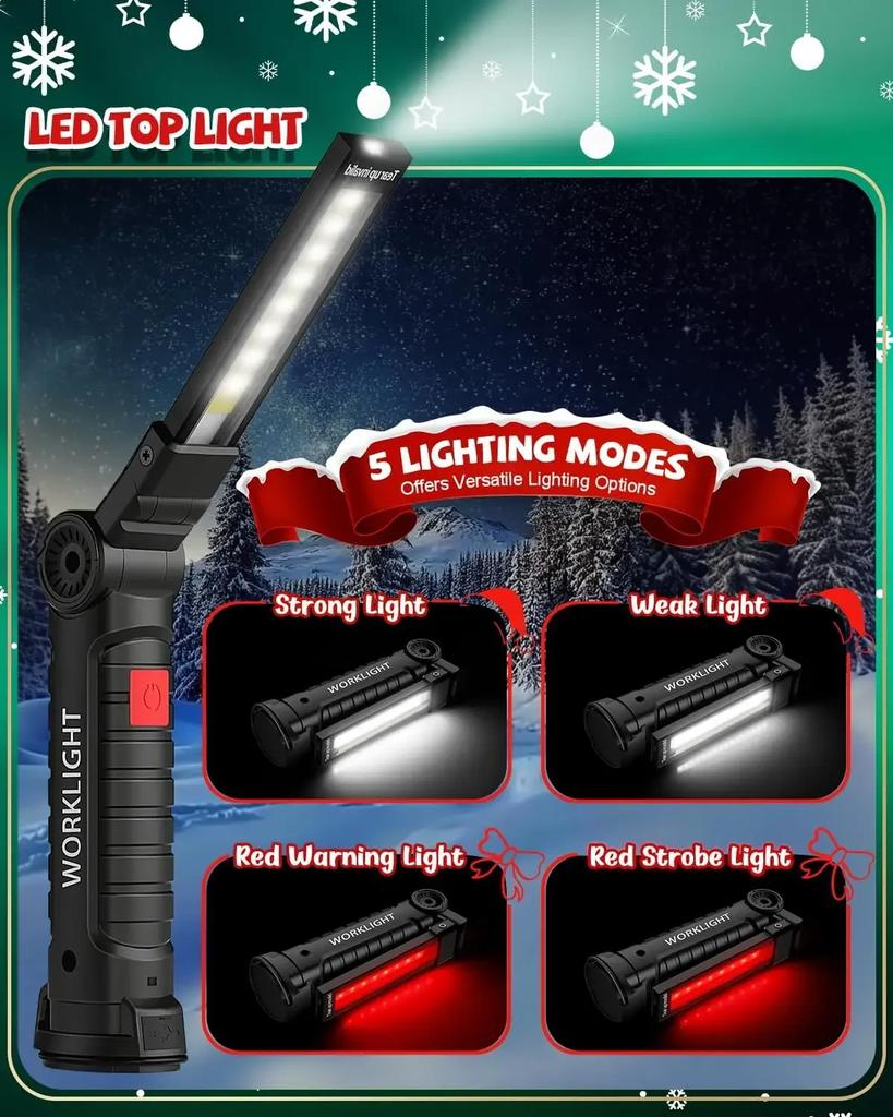 Rechargeable Led Working Light BBQ Fishing Camping Lamp With Magnet and Hook 5 Modes 360° Rotating Light Christmas Gifts For Men
