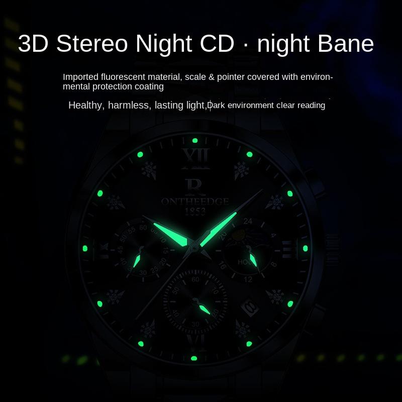 ONTHEEDGE Ceas pentru bărbați, multifuncțional, cu trei ochi, cu șase pini, pentru bărbați de afaceri, cu quartz