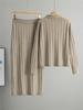 Korean-Style Two-Piece Set: Polo Collar Cable Knit Top & Sweater Skirt for Spring/Autumn