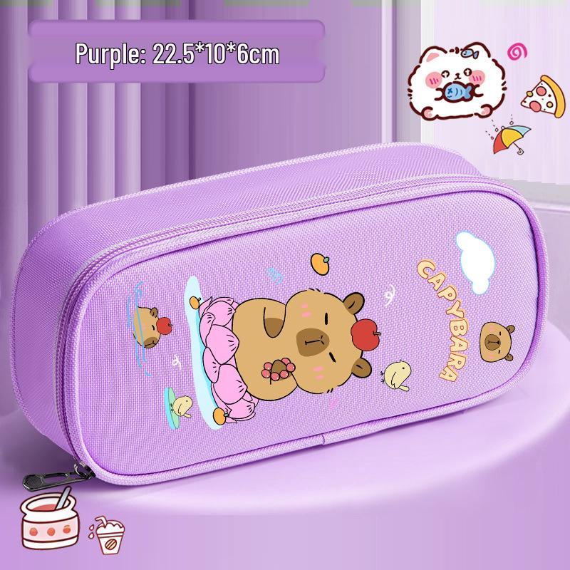 Capybara Double Layer Pencil Case: Large Capacity Cartoon Stationery Box for Elementary School