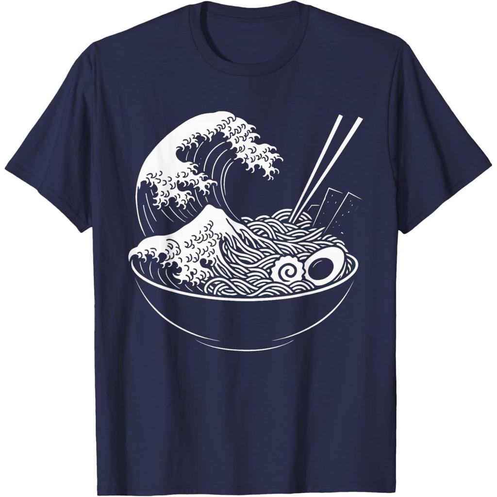 Ramen Wave Graphic T-Shirt Men Women Casual Pure Cotton Breathable Summer Tee