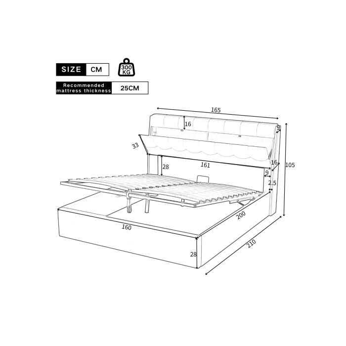 Lit Capitonné - MUVOE - 160x200 - Coffre De Lit - PU - Sommier À Lattes - Blanc